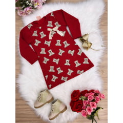 Vestido Moletom Vermelho Ursinho 1-2-3