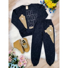 Conjunto de Moletom Blusa e Calça Preto Urso