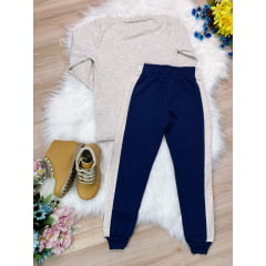 Conjunto de Moletom Blusa Marfim e Calça Azul Marinho Jogos