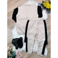 Conjunto de Moletom Jaqueta e Calça Marfim e Preto