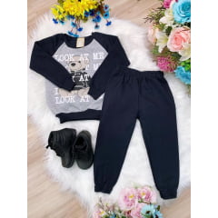 Conjunto Moleton Ursinho Preto e Cinza