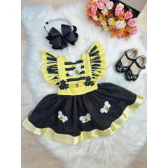 Romper Abelhinha Com Asa e Apliques Luxo Amarelo