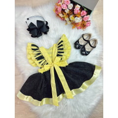 Romper Abelhinha Com Asa e Apliques Luxo Amarelo