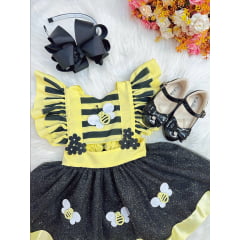 Romper Abelhinha Com Asa e Apliques Luxo Amarelo