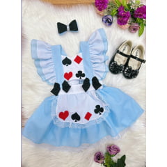 Romper Alice no Pais das Maravilhas Azul Glitter Festas Luxo