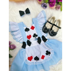 Romper Alice no Pais das Maravilhas Azul Glitter Festas Luxo