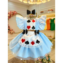 Romper Alice no Pais das Maravilhas Azul Glitter Festas Luxo