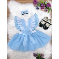 Romper Alice no Pais das Maravilhas Azul Glitter Festas Luxo