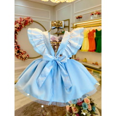 Romper Alice no Pais das Maravilhas Azul Glitter Festas Luxo