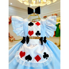 Romper Alice no Pais das Maravilhas Azul Glitter Festas Luxo
