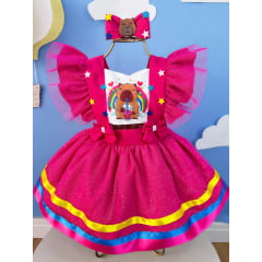 Romper Capivara Milk Shake Pink C/ Laço Festas Luxo