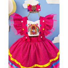 Romper Capivara Milk Shake Pink C/ Laço Festas Luxo