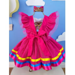 Romper Capivara Milk Shake Pink C/ Laço Festas Luxo