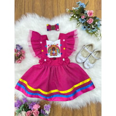 Romper Capivara Milk Shake Pink C/ Laço Festas Luxo