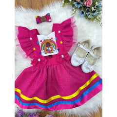 Romper Capivara Milk Shake Pink C/ Laço Festas Luxo