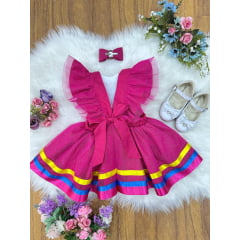 Romper Capivara Milk Shake Pink C/ Laço Festas Luxo