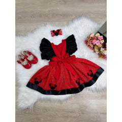 Romper da Minnie Vermelha Com Laço e Saia Glitter Luxo