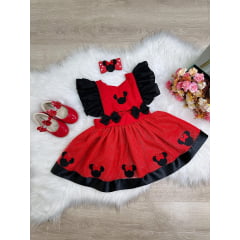 Romper da Minnie Vermelha Com Laço e Saia Glitter Luxo