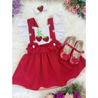 Romper da Moranguinho Com Laço Luxo Tamanho:Unico;Cor: Vermelho e Branco