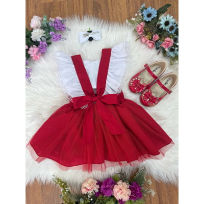 Romper da Moranguinho Com Laço Luxo Tamanho:Unico;Cor: Vermelho e Branco