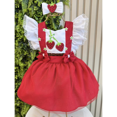 Romper da Moranguinho Com Laço Luxo Tamanho:Unico;Cor: Vermelho e Branco