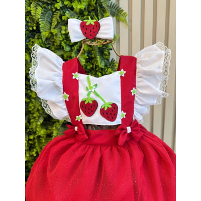 Romper da Moranguinho Com Laço Luxo Tamanho:Unico;Cor: Vermelho e Branco
