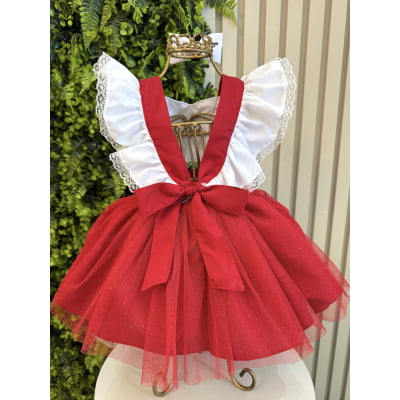 Romper da Moranguinho Com Laço Luxo Tamanho:Unico;Cor: Vermelho e Branco