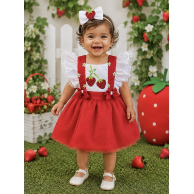 Romper da Moranguinho Com Laço Luxo Tamanho:Unico;Cor: Vermelho e Branco Romper da Moranguinho Com Laço Luxo Tamanho:Unico;Cor: Vermelho e Branco