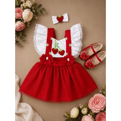 Romper da Moranguinho Com Laço Luxo Tamanho:Unico;Cor: Vermelho e Branco