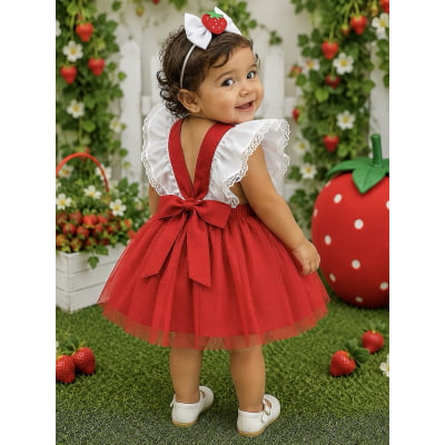 Romper da Moranguinho Com Laço Luxo Tamanho:Unico;Cor: Vermelho e Branco