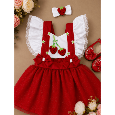 Romper da Moranguinho Com Laço Luxo Tamanho:Unico;Cor: Vermelho e Branco