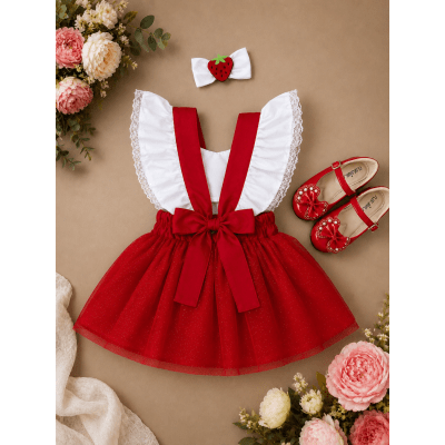 Romper da Moranguinho Com Laço Luxo Tamanho:Unico;Cor: Vermelho e Branco