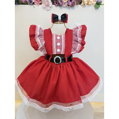 Romper de Natal Vermelho C/ Laço Festas Luxo
