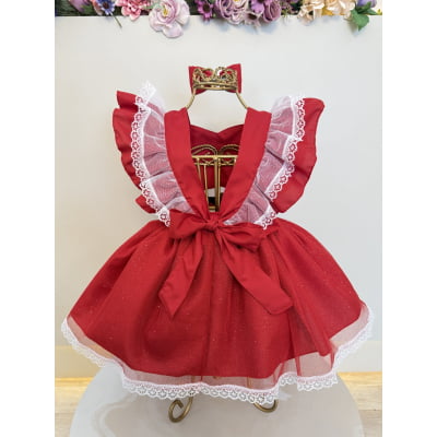 Romper de Natal Vermelho C/ Laço Festas Luxo