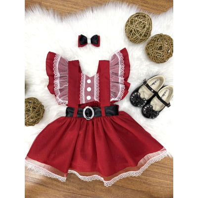 Romper de Natal Vermelho C/ Laço Festas Luxo