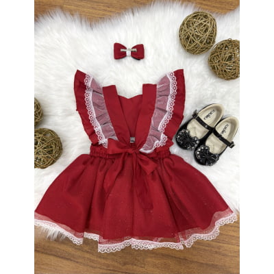 Romper de Natal Vermelho C/ Laço Festas Luxo