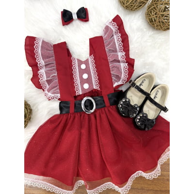 Romper de Natal Vermelho C/ Laço Festas Luxo