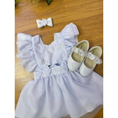 Romper Jardim Encantado Batizado Branco C/ Laço e Saia Glitter