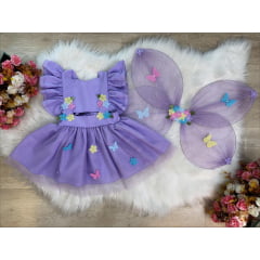 Romper Jardim Encantado Com Asa Lilás Luxo