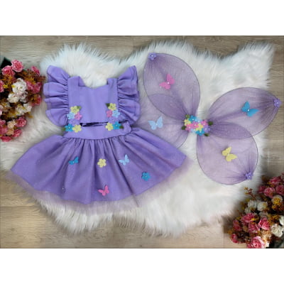 Romper Jardim Encantado Com Asa Lilás Luxo