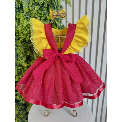 Romper Melancia Amarelo e Vermelho com Laço Luxo