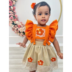 Romper Moana Laranja Glitter Festas Super Luxo