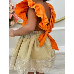 Romper Moana Laranja Glitter Festas Super Luxo
