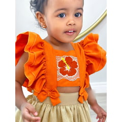 Romper Moana Laranja Glitter Festas Super Luxo