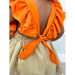 Romper Moana Laranja Glitter Festas Super Luxo