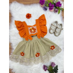Romper Moana Laranja Glitter Festas Super Luxo