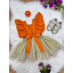Romper Moana Laranja Glitter Festas Super Luxo
