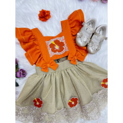 Romper Moana Laranja Glitter Festas Super Luxo