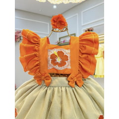 Romper Moana Laranja Glitter Festas Super Luxo