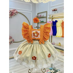 Romper Moana Laranja Glitter Festas Super Luxo